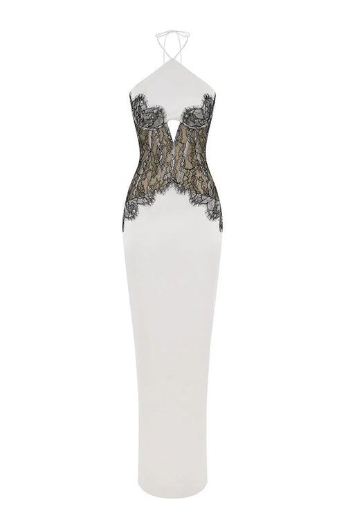 SATIN AND LACE CORSET MAXI DRESS