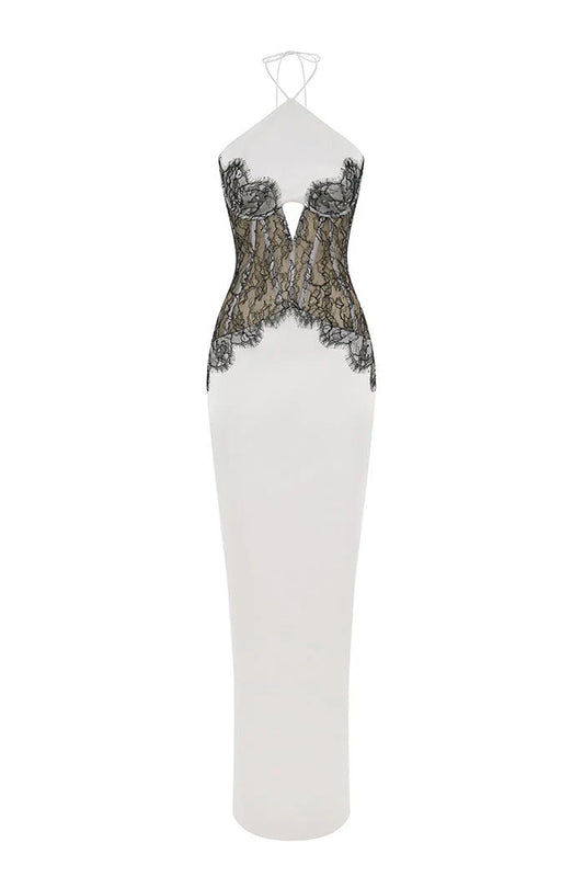 SATIN AND LACE CORSET MAXI DRESS