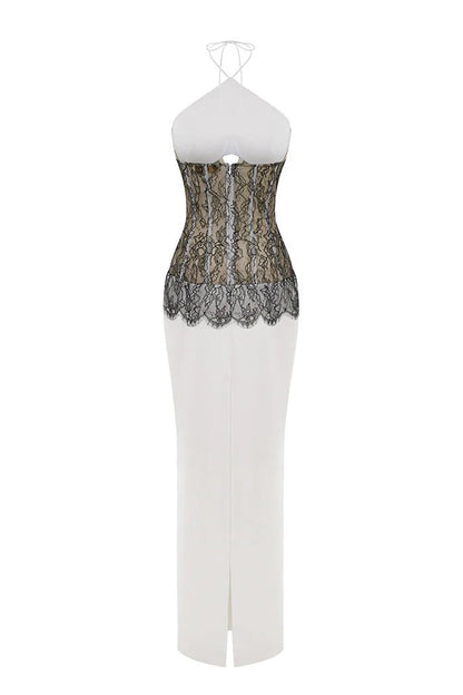 SATIN AND LACE CORSET MAXI DRESS