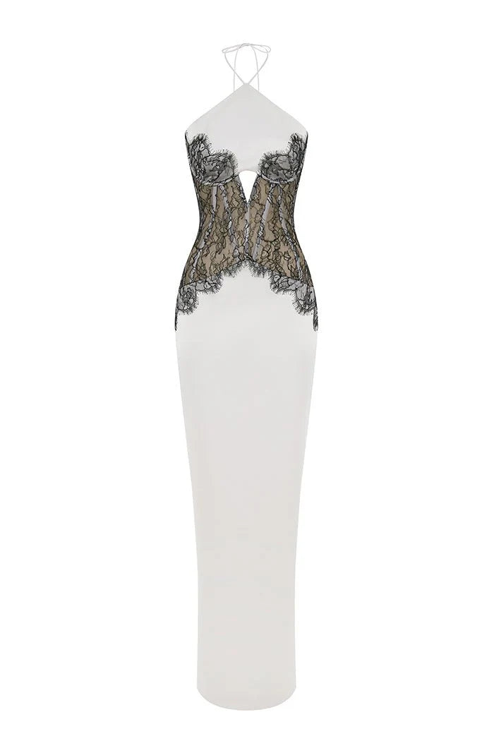 SATIN AND LACE CORSET MAXI DRESS