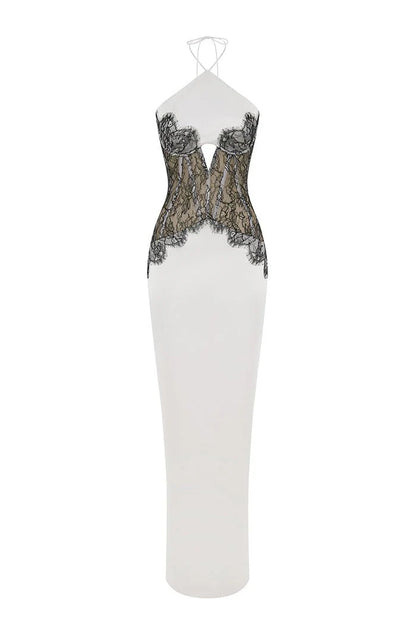 SATIN AND LACE CORSET MAXI DRESS