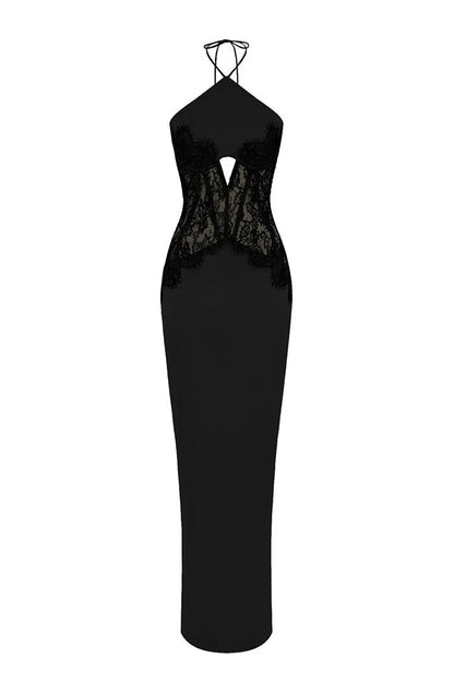 SATIN AND LACE CORSET MAXI DRESS